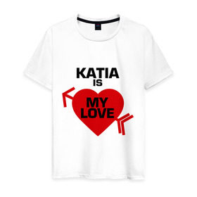 Мужская футболка хлопок с принтом Катя - моя любовь в Новосибирске, 100% хлопок | прямой крой, круглый вырез горловины, длина до линии бедер, слегка спущенное плечо. | 14 февраля | love is.. | влюбленным | для двоих | катя | катя   моя любовь | кет | парные | се | сердца
