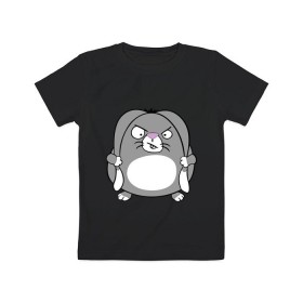 Детская футболка хлопок с принтом Толстый заяц в Новосибирске, 100% хлопок | круглый вырез горловины, полуприлегающий силуэт, длина до линии бедер | животные | зайка | злой заяц | серый заяц | толстый заяц
