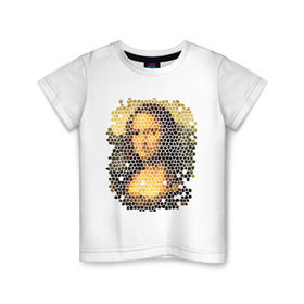Детская футболка хлопок с принтом Mona Lisa в Новосибирске, 100% хлопок | круглый вырез горловины, полуприлегающий силуэт, длина до линии бедер | mona lisa | леонардо да винчи | мозаика | мона лиза | фреска