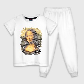 Детская пижама хлопок с принтом Mona Lisa в Новосибирске, 100% хлопок |  брюки и футболка прямого кроя, без карманов, на брюках мягкая резинка на поясе и по низу штанин
 | mona lisa | леонардо да винчи | мозаика | мона лиза | фреска