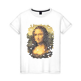 Женская футболка хлопок с принтом Mona Lisa в Новосибирске, 100% хлопок | прямой крой, круглый вырез горловины, длина до линии бедер, слегка спущенное плечо | mona lisa | леонардо да винчи | мозаика | мона лиза | фреска