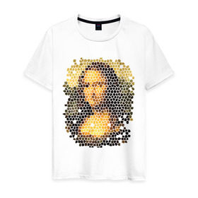 Мужская футболка хлопок с принтом Mona Lisa в Новосибирске, 100% хлопок | прямой крой, круглый вырез горловины, длина до линии бедер, слегка спущенное плечо. | Тематика изображения на принте: mona lisa | леонардо да винчи | мозаика | мона лиза | фреска