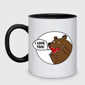 Кружка двухцветная с принтом Медведь - я люблю тебя в Новосибирске, керамика | объем — 330 мл, диаметр — 80 мм. Цветная ручка и кайма сверху, в некоторых цветах — вся внутренняя часть | i | love | you | люблю | любовь | медвед | медведь