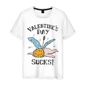 Мужская футболка хлопок с принтом Valentine`s day sucks в Новосибирске, 100% хлопок | прямой крой, круглый вырез горловины, длина до линии бедер, слегка спущенное плечо. | 14 февраля | день всех влюбленных | день святого валентина | ненавижу день святого валентина
