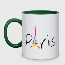 Кружка двухцветная с принтом Красочный Париж в Новосибирске, керамика | объем — 330 мл, диаметр — 80 мм. Цветная ручка и кайма сверху, в некоторых цветах — вся внутренняя часть | башня | красочный париж | париж | туристические | франция | эльфивая башня