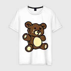 Мужская футболка хлопок с принтом Плюшевый медведь в Новосибирске, 100% хлопок | прямой крой, круглый вырез горловины, длина до линии бедер, слегка спущенное плечо. | животные | медведь | мишка | плюшевый медведь | слезки