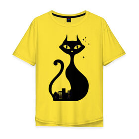 Мужская футболка хлопок Oversize с принтом влюбленные коты (Кошка) в Новосибирске, 100% хлопок | свободный крой, круглый ворот, “спинка” длиннее передней части | 14 февраля 
 день святого валентина | влюбленные коты | все | для двоих | идеи подарков | киса | кошка | парные