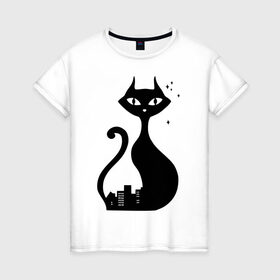 Женская футболка хлопок с принтом влюбленные коты (Кошка) в Новосибирске, 100% хлопок | прямой крой, круглый вырез горловины, длина до линии бедер, слегка спущенное плечо | 14 февраля 
 день святого валентина | влюбленные коты | все | для двоих | идеи подарков | киса | кошка | парные