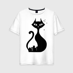 Женская футболка хлопок Oversize с принтом влюбленные коты (Кошка) в Новосибирске, 100% хлопок | свободный крой, круглый ворот, спущенный рукав, длина до линии бедер
 | 14 февраля 
 день святого валентина | влюбленные коты | все | для двоих | идеи подарков | киса | кошка | парные