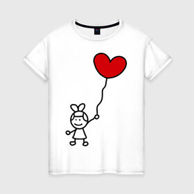 Женская футболка хлопок с принтом сердце-шарики женская в Новосибирске, 100% хлопок | прямой крой, круглый вырез горловины, длина до линии бедер, слегка спущенное плечо | 14 февраля | все | день святого валентина | для двоих | идеи подарков | парные | сердце шарики