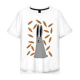 Мужская футболка хлопок Oversize с принтом кролик и морковка парная в Новосибирске, 100% хлопок | свободный крой, круглый ворот, “спинка” длиннее передней части | 14 февраля | все | день святого валентина | для двоих | идеи подарков | кролик и морковка | парные