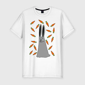 Мужская футболка премиум с принтом кролик и морковка парная в Новосибирске, 92% хлопок, 8% лайкра | приталенный силуэт, круглый вырез ворота, длина до линии бедра, короткий рукав | 14 февраля | все | день святого валентина | для двоих | идеи подарков | кролик и морковка | парные