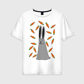 Женская футболка хлопок Oversize с принтом кролик и морковка парная в Новосибирске, 100% хлопок | свободный крой, круглый ворот, спущенный рукав, длина до линии бедер
 | 14 февраля | все | день святого валентина | для двоих | идеи подарков | кролик и морковка | парные