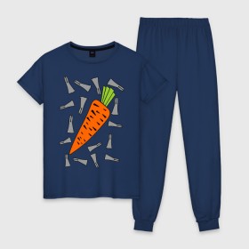Женская пижама хлопок с принтом морковка и кролик парная в Новосибирске, 100% хлопок | брюки и футболка прямого кроя, без карманов, на брюках мягкая резинка на поясе и по низу штанин | 14 февраля | все | день святого валентина | для двоих | идеи подарков | морковка и кролик | парные