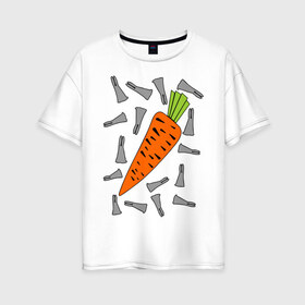Женская футболка хлопок Oversize с принтом морковка и кролик парная в Новосибирске, 100% хлопок | свободный крой, круглый ворот, спущенный рукав, длина до линии бедер
 | 14 февраля | все | день святого валентина | для двоих | идеи подарков | морковка и кролик | парные