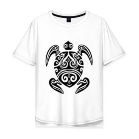 Мужская футболка хлопок Oversize с принтом Морская черепаха в Новосибирске, 100% хлопок | свободный крой, круглый ворот, “спинка” длиннее передней части | морская | морская черепаха | трайблы и узоры | черепаха | черепашка