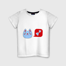 Детская футболка хлопок с принтом Любящий котейка в Новосибирске, 100% хлопок | круглый вырез горловины, полуприлегающий силуэт, длина до линии бедер | кошки | любовь | любящий котейка | мурка | сердечки