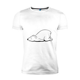 Мужская футболка премиум с принтом Белый медведь спит в Новосибирске, 92% хлопок, 8% лайкра | приталенный силуэт, круглый вырез ворота, длина до линии бедра, короткий рукав | белый медведь | белый медведь спит | животное | мишка | мишутка | умка