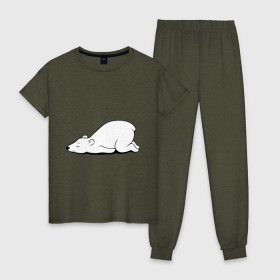 Женская пижама хлопок с принтом Белый медведь спит в Новосибирске, 100% хлопок | брюки и футболка прямого кроя, без карманов, на брюках мягкая резинка на поясе и по низу штанин | белый медведь | белый медведь спит | животное | мишка | мишутка | умка