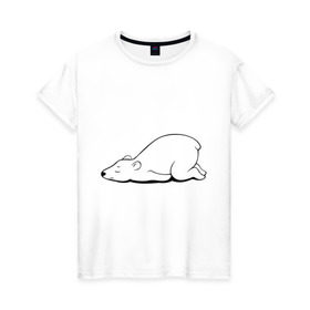 Женская футболка хлопок с принтом Белый медведь спит в Новосибирске, 100% хлопок | прямой крой, круглый вырез горловины, длина до линии бедер, слегка спущенное плечо | белый медведь | белый медведь спит | животное | мишка | мишутка | умка