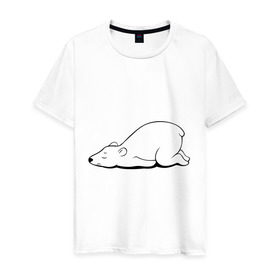 Мужская футболка хлопок с принтом Белый медведь спит в Новосибирске, 100% хлопок | прямой крой, круглый вырез горловины, длина до линии бедер, слегка спущенное плечо. | белый медведь | белый медведь спит | животное | мишка | мишутка | умка