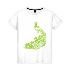 Женская футболка хлопок с принтом Павлин в Новосибирске, 100% хлопок | прямой крой, круглый вырез горловины, длина до линии бедер, слегка спущенное плечо | животные | павлин | перья | птица | чудо птица