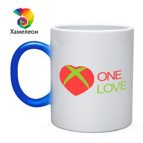 Кружка хамелеон с принтом xbox - one love в Новосибирске, керамика | меняет цвет при нагревании, емкость 330 мл | Тематика изображения на принте: one love | xbox | одна любовь