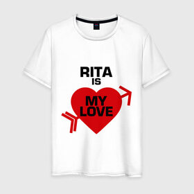Мужская футболка хлопок с принтом Рита - моя любовь в Новосибирске, 100% хлопок | прямой крой, круглый вырез горловины, длина до линии бедер, слегка спущенное плечо. | Тематика изображения на принте: имена | любовь | моя | рита   моя любовь | сердце