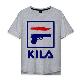 Мужская футболка хлопок Oversize с принтом Kila в Новосибирске, 100% хлопок | свободный крой, круглый ворот, “спинка” длиннее передней части | 23 февраля | kila | выстрел | нож | пистолет | угроза