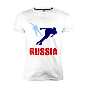 Мужская футболка премиум с принтом Конькобежцы в Новосибирске, 92% хлопок, 8% лайкра | приталенный силуэт, круглый вырез ворота, длина до линии бедра, короткий рукав | коньки | конькобежцы | олимпиада | разное спортивное | спорт | спортсмены