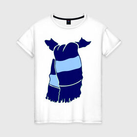 Женская футболка хлопок с принтом Зенит шарф в Новосибирске, 100% хлопок | прямой крой, круглый вырез горловины, длина до линии бедер, слегка спущенное плечо | football | болельщик | мяч | спорт | футбол | футболерывкашники | шарф | шарф болельщика