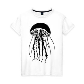Женская футболка хлопок с принтом Медуза в Новосибирске, 100% хлопок | прямой крой, круглый вырез горловины, длина до линии бедер, слегка спущенное плечо | животные | медуза | море | прикольные картинки