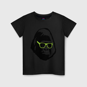 Детская футболка хлопок с принтом Горилла в очках в Новосибирске, 100% хлопок | круглый вырез горловины, полуприлегающий силуэт, длина до линии бедер | гаврила | горилла в очках | животные | обезьяна | прикольные картинки