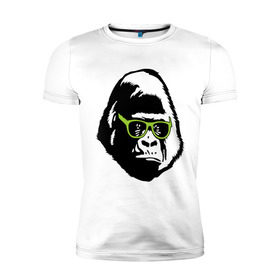 Мужская футболка премиум с принтом Горилла в очках в Новосибирске, 92% хлопок, 8% лайкра | приталенный силуэт, круглый вырез ворота, длина до линии бедра, короткий рукав | Тематика изображения на принте: гаврила | горилла в очках | животные | обезьяна | прикольные картинки