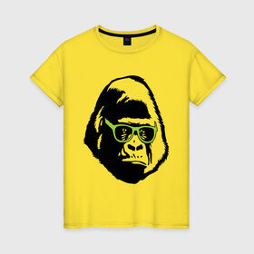 Женская футболка хлопок с принтом Горилла в очках в Новосибирске, 100% хлопок | прямой крой, круглый вырез горловины, длина до линии бедер, слегка спущенное плечо | гаврила | горилла в очках | животные | обезьяна | прикольные картинки