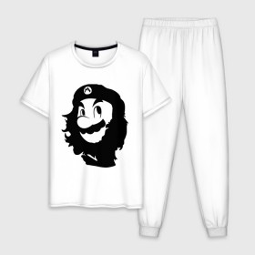 Мужская пижама хлопок с принтом Che Mario в Новосибирске, 100% хлопок | брюки и футболка прямого кроя, без карманов, на брюках мягкая резинка на поясе и по низу штанин
 | nintendo | марио | нинтендо | че гевара