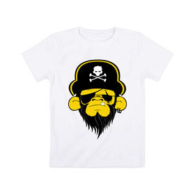 Детская футболка хлопок с принтом Горилла пират в Новосибирске, 100% хлопок | круглый вырез горловины, полуприлегающий силуэт, длина до линии бедер | пират