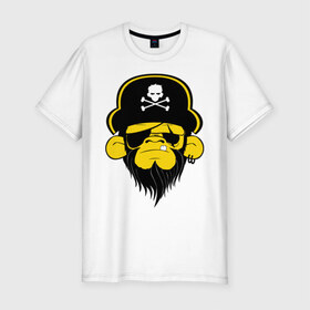 Мужская футболка премиум с принтом Горилла пират в Новосибирске, 92% хлопок, 8% лайкра | приталенный силуэт, круглый вырез ворота, длина до линии бедра, короткий рукав | пират