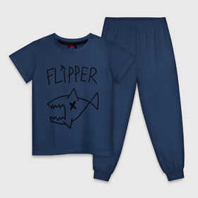 Детская пижама хлопок с принтом Flipper в Новосибирске, 100% хлопок |  брюки и футболка прямого кроя, без карманов, на брюках мягкая резинка на поясе и по низу штанин
 | Тематика изображения на принте: nirvana | акула | курта кобейна flipper | музыка | рок