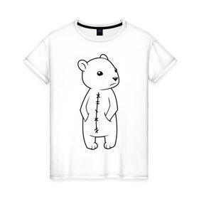 Женская футболка хлопок с принтом Белый мишка в Новосибирске, 100% хлопок | прямой крой, круглый вырез горловины, длина до линии бедер, слегка спущенное плечо | белый медведь | белый мишка | большой мишка | медведь | север | северный мишка