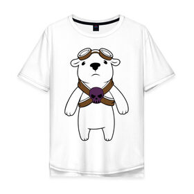 Мужская футболка хлопок Oversize с принтом Белый мишка парашютист в Новосибирске, 100% хлопок | свободный крой, круглый ворот, “спинка” длиннее передней части | Тематика изображения на принте: белый медведь | белый мишка парашютист | животные | кости | мишка | череп
