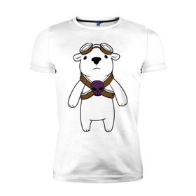Мужская футболка премиум с принтом Белый мишка парашютист в Новосибирске, 92% хлопок, 8% лайкра | приталенный силуэт, круглый вырез ворота, длина до линии бедра, короткий рукав | Тематика изображения на принте: белый медведь | белый мишка парашютист | животные | кости | мишка | череп