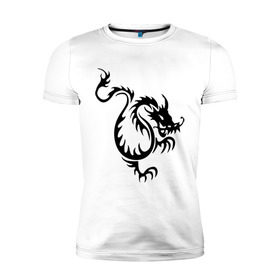 Мужская футболка премиум с принтом Китайский водяной дракон в Новосибирске, 92% хлопок, 8% лайкра | приталенный силуэт, круглый вырез ворота, длина до линии бедра, короткий рукав | дракон | китайский водяной дракон | прикольные картинки | трайблы и узоры
