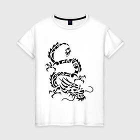 Женская футболка хлопок с принтом Китайский дракон в Новосибирске, 100% хлопок | прямой крой, круглый вырез горловины, длина до линии бедер, слегка спущенное плечо | китайский дракон | прикольные картинки | трайблы и узоры