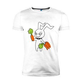 Мужская футболка премиум с принтом Злой зайчик в Новосибирске, 92% хлопок, 8% лайкра | приталенный силуэт, круглый вырез ворота, длина до линии бедра, короткий рукав | Тематика изображения на принте: животные | зайка | злой зайчик | кролик | морковка | прикольные картинки