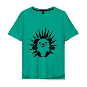 Мужская футболка хлопок Oversize с принтом Веселый ёжик в Новосибирске, 100% хлопок | свободный крой, круглый ворот, “спинка” длиннее передней части | веселый ёжик | ежик | животные | иголки | милый ежик | прикольные картинки