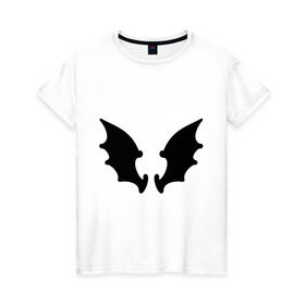 Женская футболка хлопок с принтом Летучая мышь (крылья) в Новосибирске, 100% хлопок | прямой крой, круглый вырез горловины, длина до линии бедер, слегка спущенное плечо | крылья