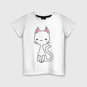 Детская футболка хлопок с принтом Белая кошечка в Новосибирске, 100% хлопок | круглый вырез горловины, полуприлегающий силуэт, длина до линии бедер | белая кошечка | женские | котик | кошки | милая кошка | светящиеся рисунки