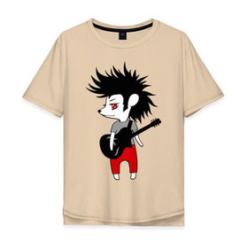 Мужская футболка хлопок Oversize с принтом Ежик рок музыкант в Новосибирске, 100% хлопок | свободный крой, круглый ворот, “спинка” длиннее передней части | Тематика изображения на принте: гитара