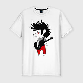 Мужская футболка премиум с принтом Ежик рок музыкант в Новосибирске, 92% хлопок, 8% лайкра | приталенный силуэт, круглый вырез ворота, длина до линии бедра, короткий рукав | Тематика изображения на принте: гитара